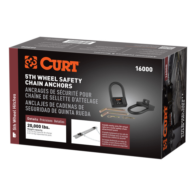 CURT 16000 5th Wheel Hitch Safety Chain Anchors, Fits Industry-Standard Rails